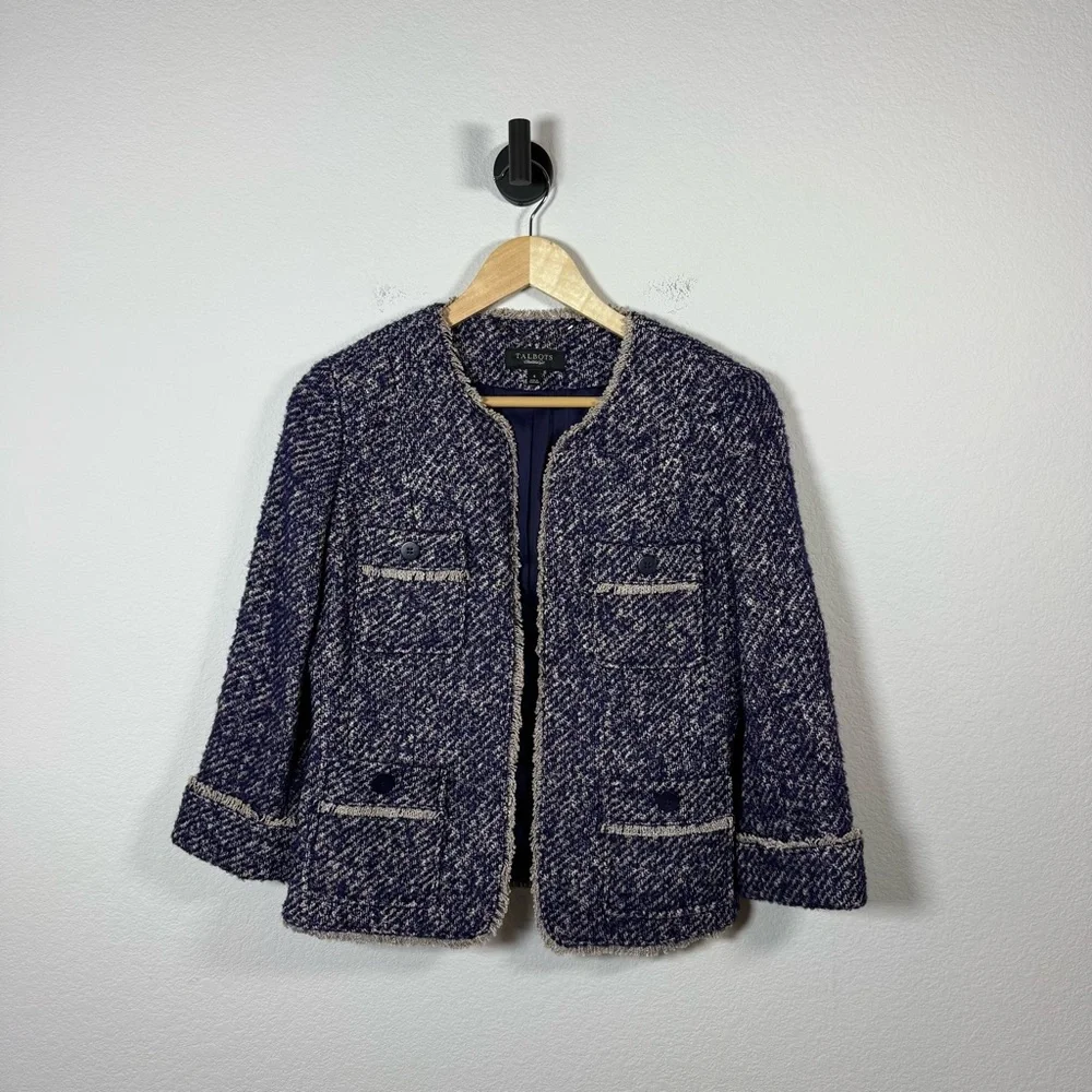 NWT Talbots Tweed Open Front Wool/Mohair/Alpaca in Purple Size 4